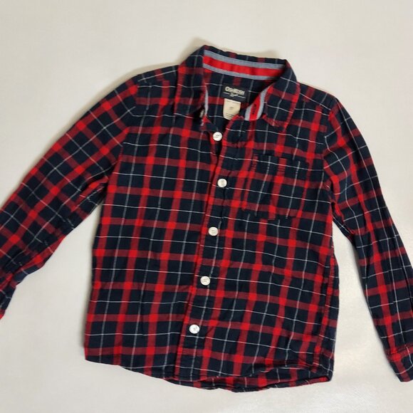 OSH KOSH RED PLAID BUTTON UP - SIZE 5T - Picture 1 of 4
